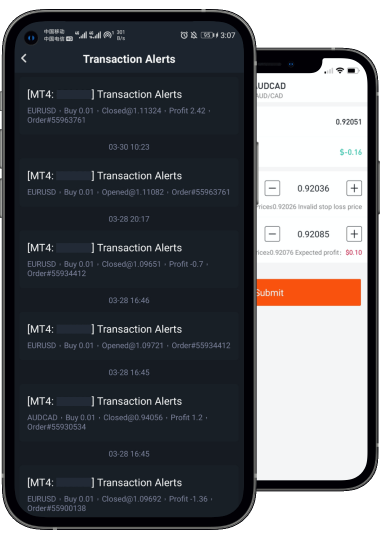 Pocket Forex supports real-time notification of opening, closing, stop-loss, stop-profit, and forced close-out